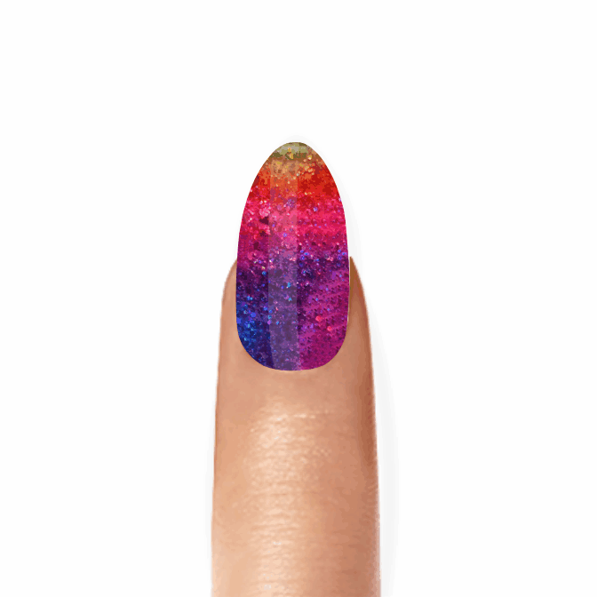 Stick-On Gel Rainbow Glitter: Verniz Gel Pré-Preparado