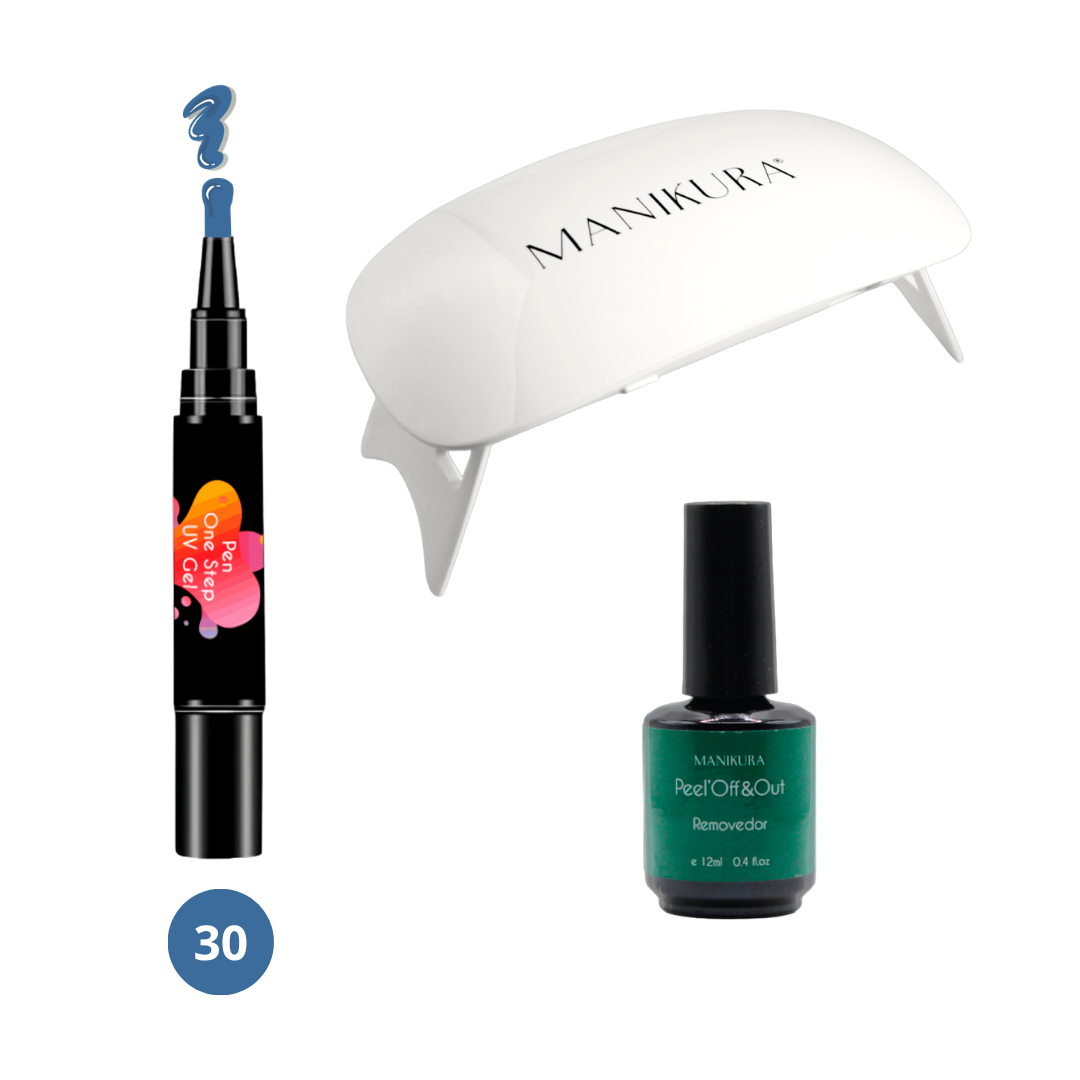 TRIO MANICURE COMPLETA: Pen One Step Blue + Lâmpada UV + Removedor Ultra Rápido