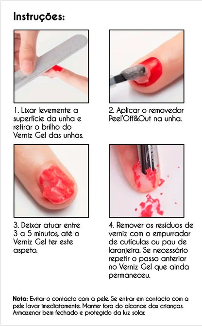 Peel'Off&Out - Removedor Ultra Rápido de Verniz Gel para Manicures Sem Complicações