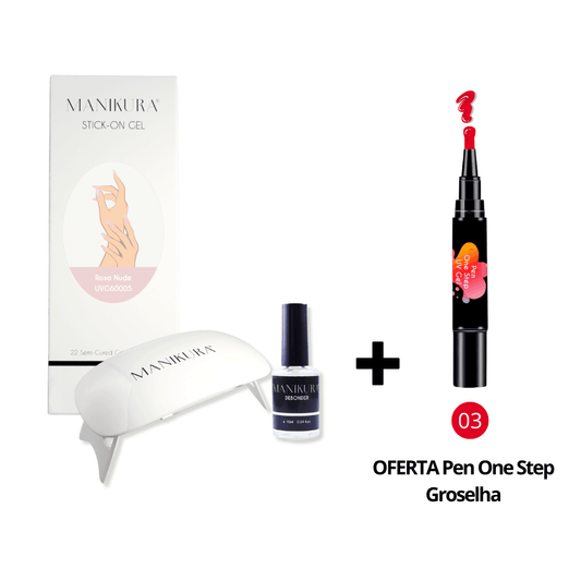 Kit Manicure Stick-On Gel Rosa Nude + OFERTA Caneta Verniz Gel Groselha