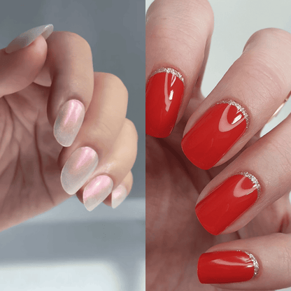 Kit Paixão Nail Art: Verniz Gel Pré-Preparado Aurora e Vermelho Festivo