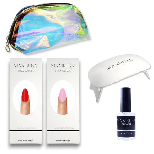 Kit Sweet Baby Cores Sólidas: Verniz Gel Pré-Preparado Carmim e Rosa Marshmallow + OFERTA Bolsa Holográfica