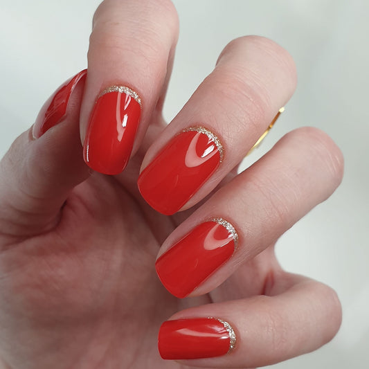 Stick-On Gel Vermelho Festivo: Verniz Gel Pré-Preparado