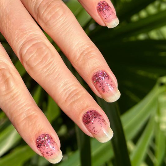 Stick-On Gel Chuva de Glitter Rosa: Verniz Gel Pré-Preparado