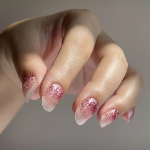 Stick-On Gel Chuva de Glitter Rosa: Verniz Gel Pré-Preparado