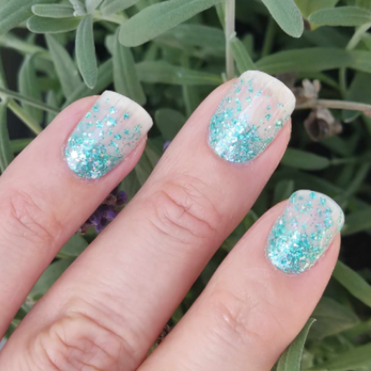 Stick-On Gel Chuva de Glitter Turquesa: Verniz Gel Pré-Preparado