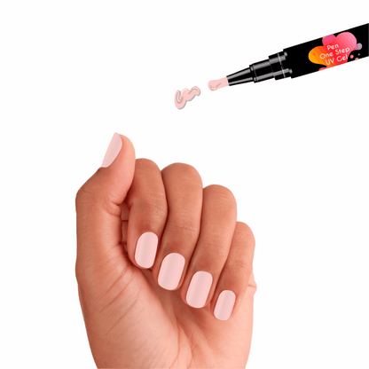 Caneta de Verniz Gel 3 em 1 na cor rosa clarinho, semelhante à flor hibisco, com base, cor e top coat num único produto, ideal para manicures práticas e precisas. Necessita de Máquina UV para catalisar e secar o verniz gel.