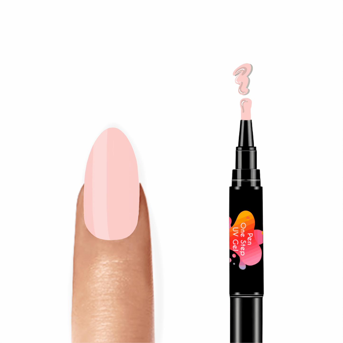 Caneta de Verniz Gel 3 em 1 na cor rosa clarinho, semelhante à flor hibisco, com base, cor e top coat num único produto, ideal para manicures práticas e precisas. Necessita de Máquina UV para catalisar e secar o verniz gel.