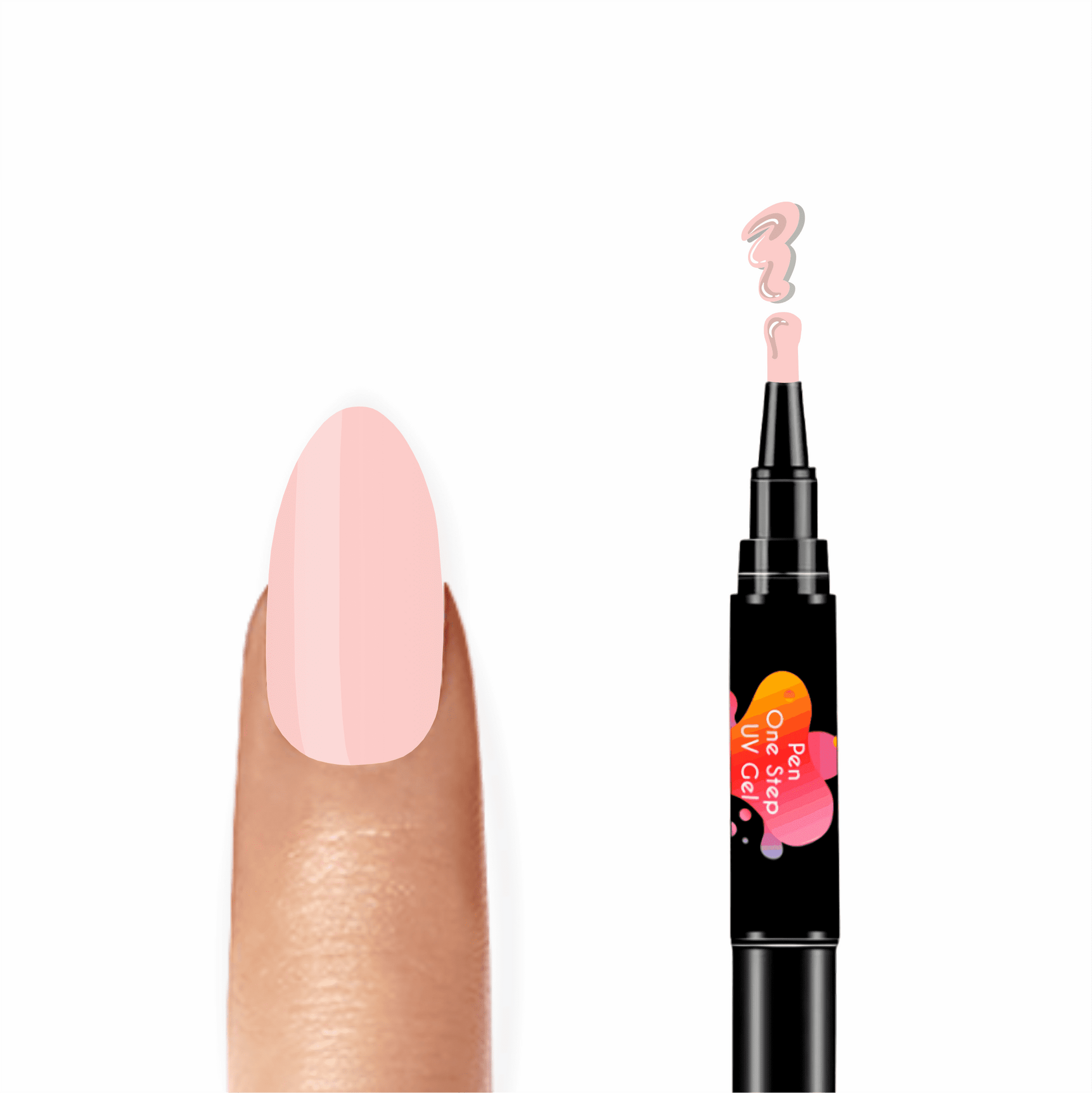 Caneta de Verniz Gel 3 em 1 na cor rosa clarinho, semelhante à flor hibisco, com base, cor e top coat num único produto, ideal para manicures práticas e precisas. Necessita de Máquina UV para catalisar e secar o verniz gel.