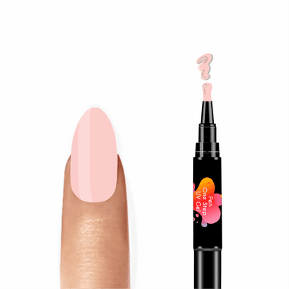 Caneta de Verniz Gel 3 em 1 na cor rosa clarinho, semelhante à flor hibisco, com base, cor e top coat num único produto, ideal para manicures práticas e precisas. Necessita de Máquina UV para catalisar e secar o verniz gel.
