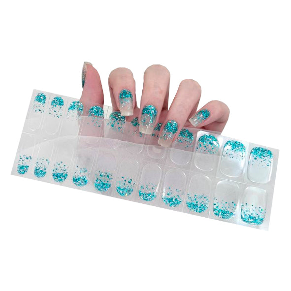Stick-On Gel Chuva de Glitter Turquesa: Verniz Gel Pré-Preparado