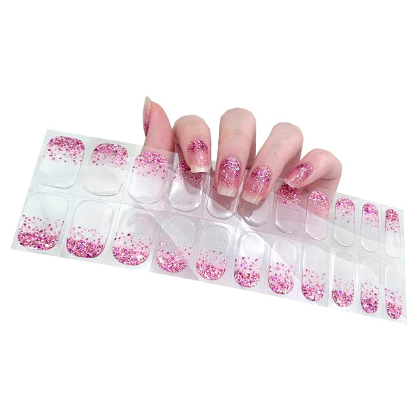 Stick-On Gel Chuva de Glitter Rosa: Verniz Gel Pré-Preparado